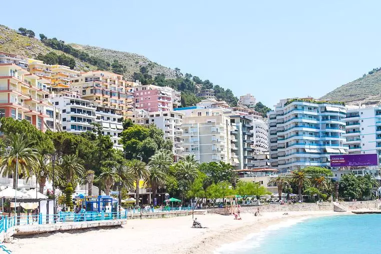 Saranda city view with hills behind