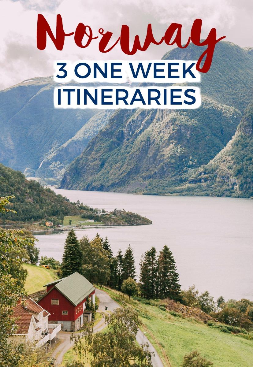 Three complete Norway itineraries for one week in Norway, either by car as a Norway road trip, or with public transportation in Norway