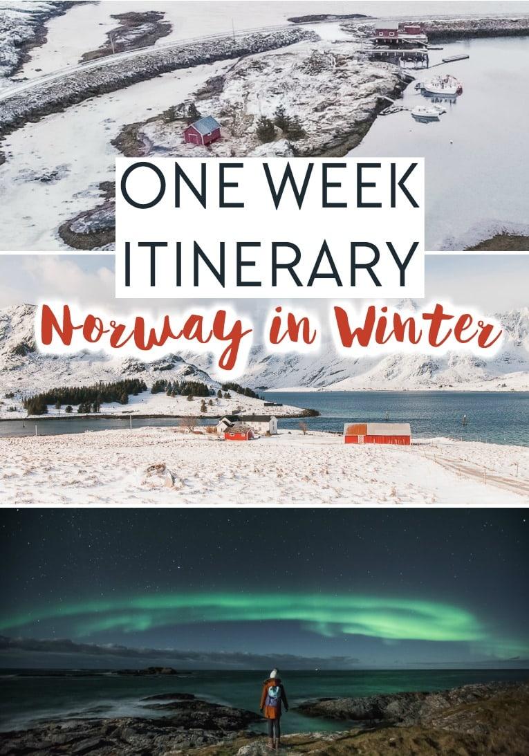 One week Norway itinerary for Northern Norway in winter, including Bodø, Helgeland, Lofoten, Vesterålen, and Senja to see the Northern Lights, reindeer, huskies, etc.