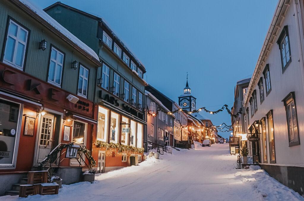 Røros main street in winter